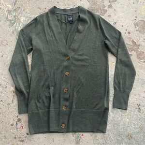 GAP Merino Wool Grandpa Cardigan Sweater Dark Green V-Neck Button Up XS